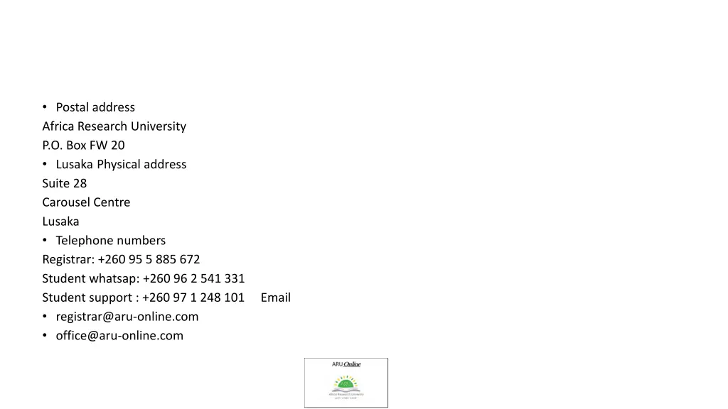 postal address africa research university