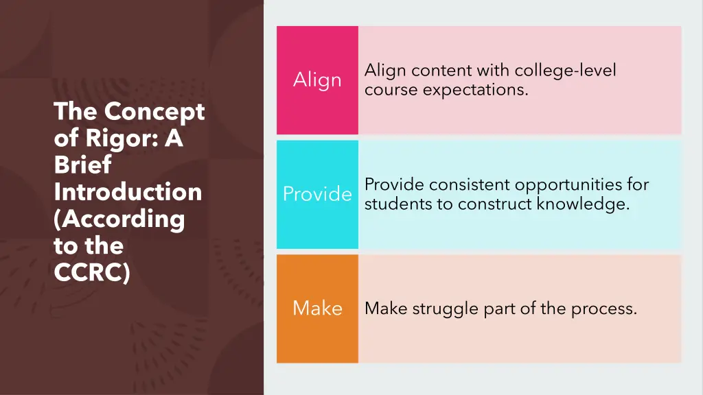 align content with college level course