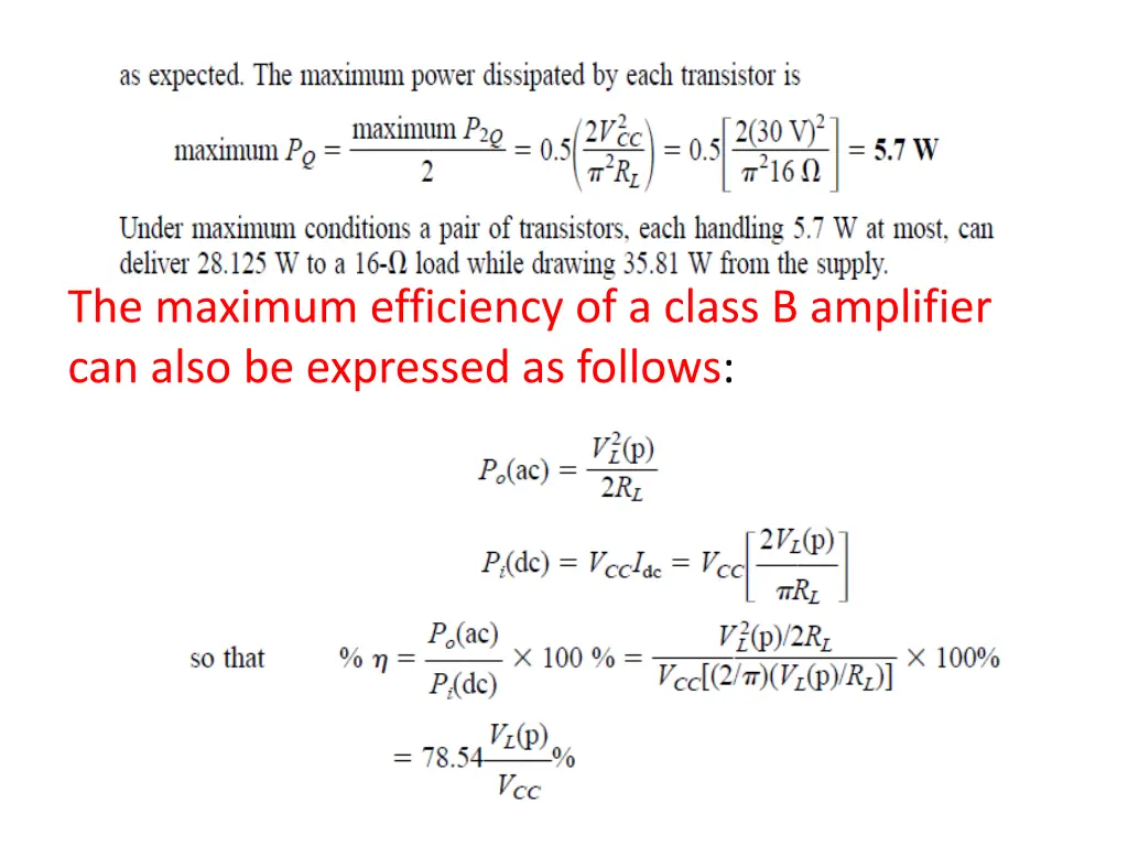 the maximum efficiency of a class b amplifier