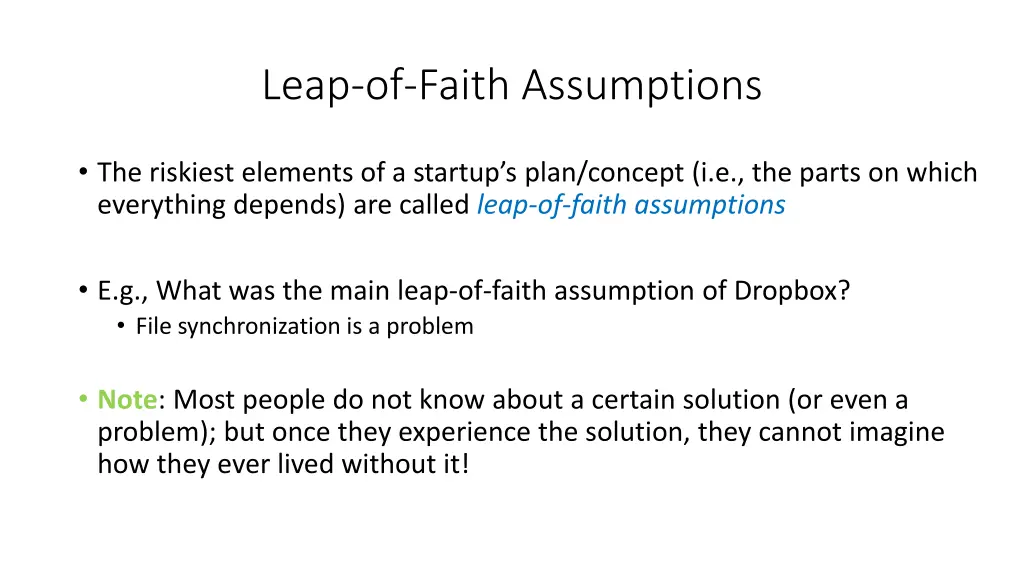 leap of faith assumptions