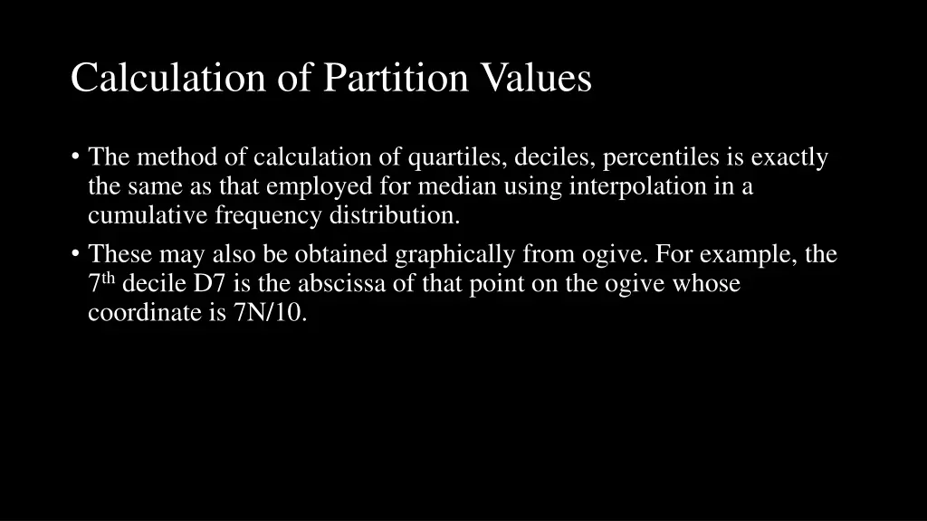 calculation of partition values