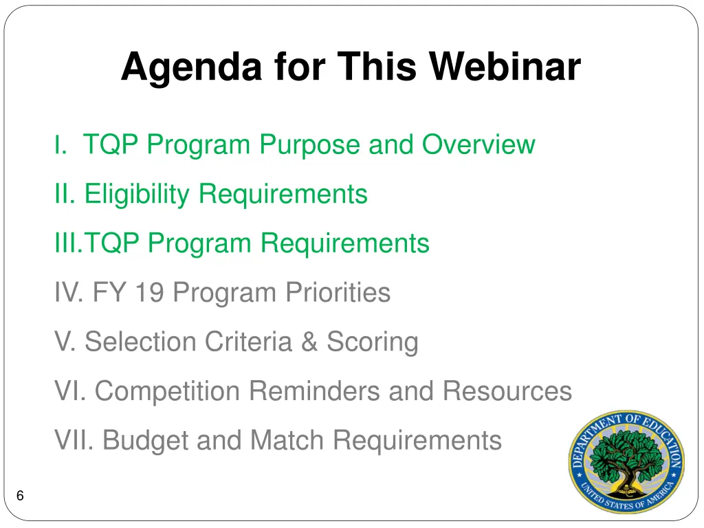 agenda for this webinar