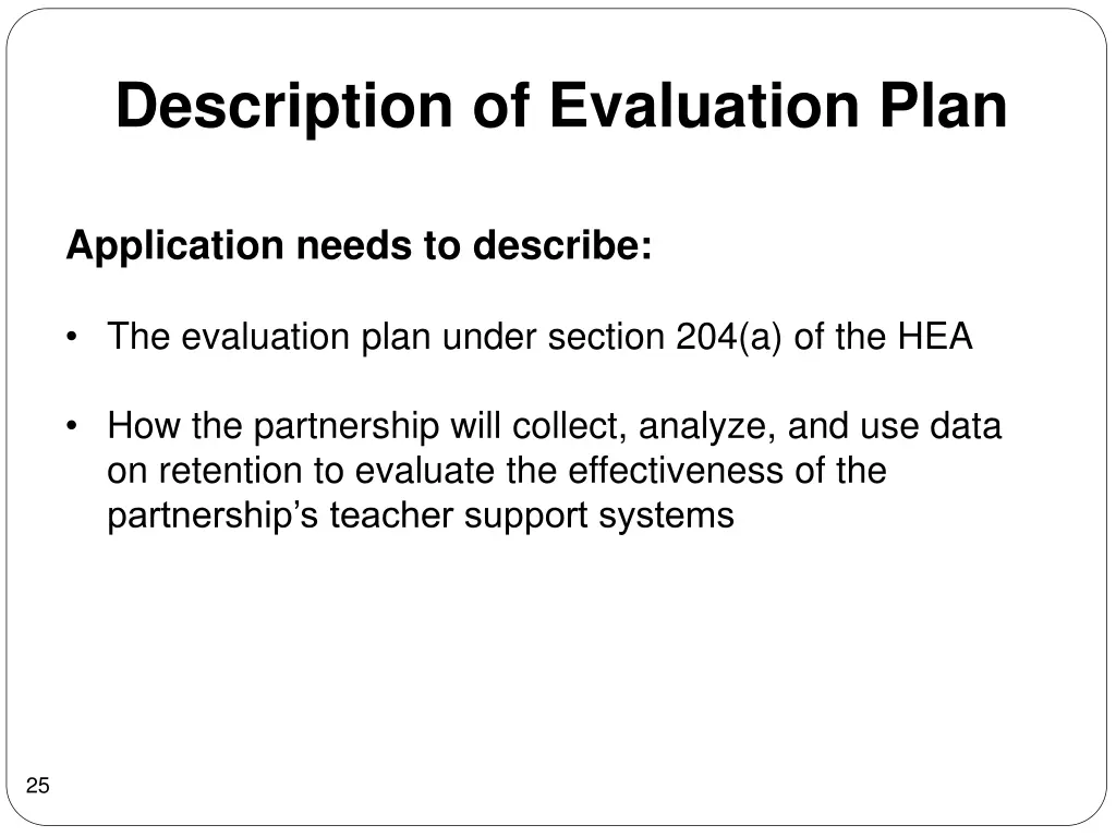 description of evaluation plan