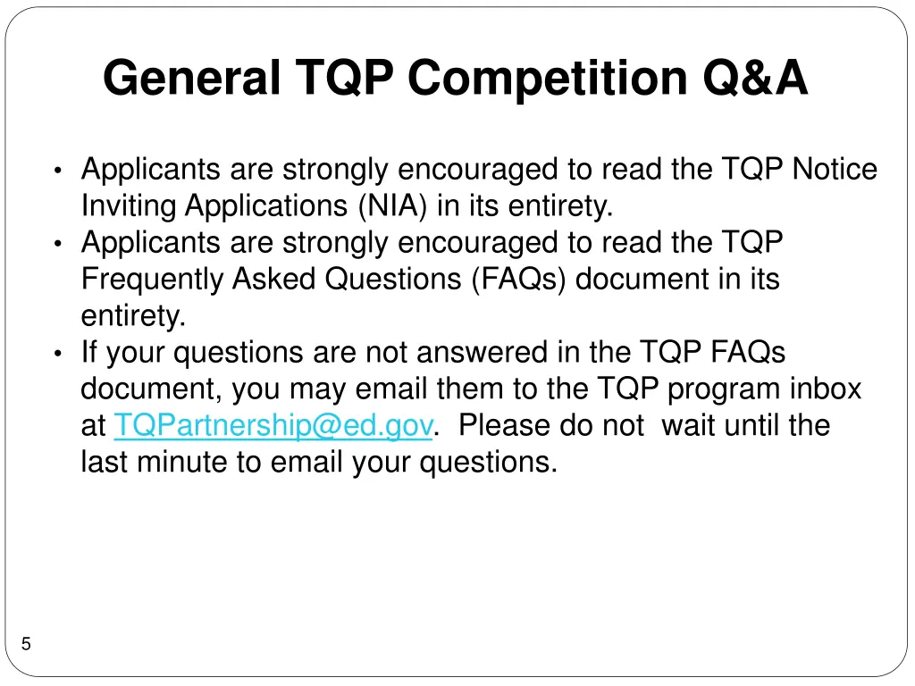 general tqp competition q a