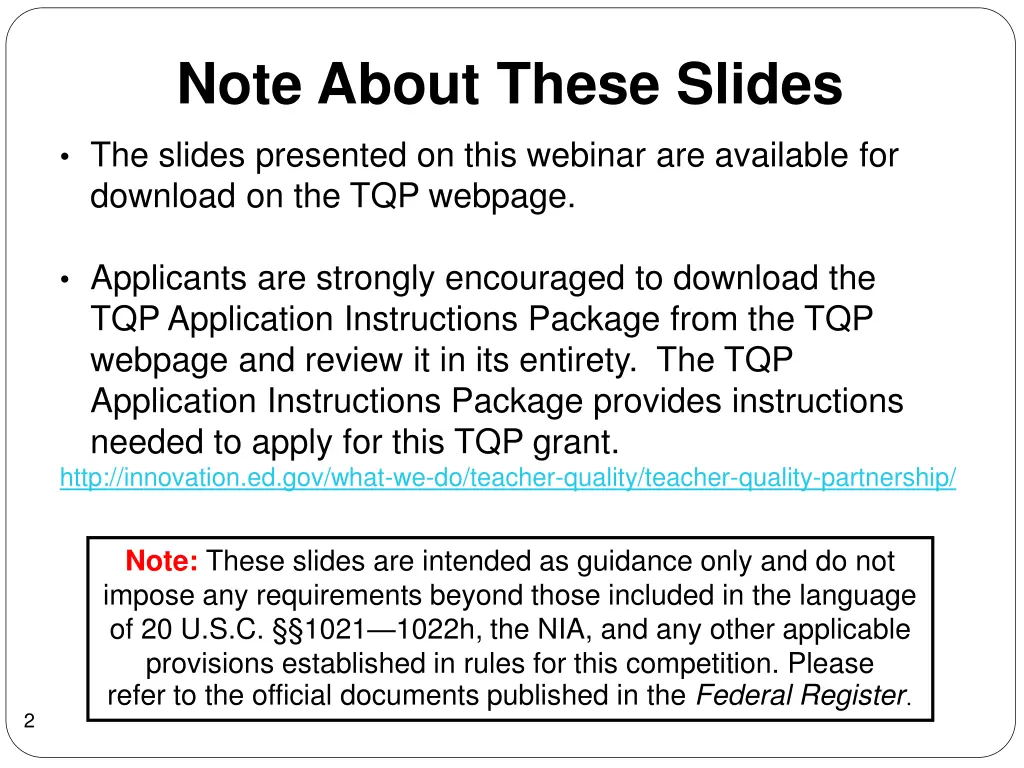 note about these slides