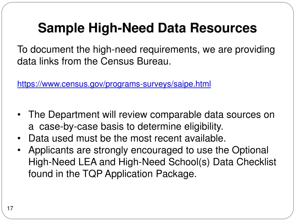 sample high need data resources