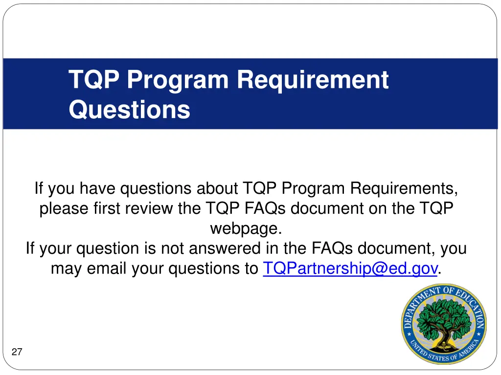 tqp program requirement questions