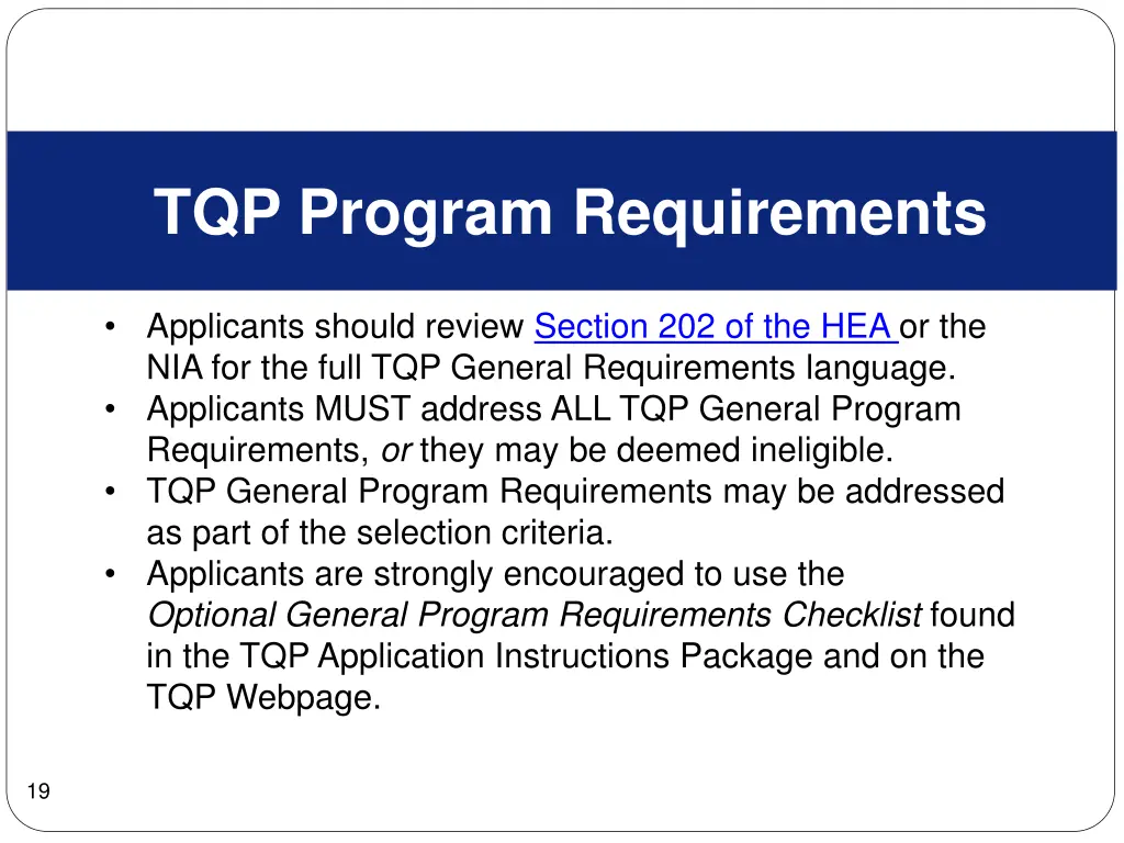 tqp program requirements