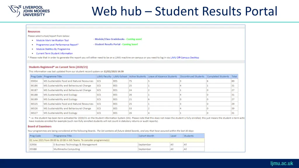 web hub student results portal