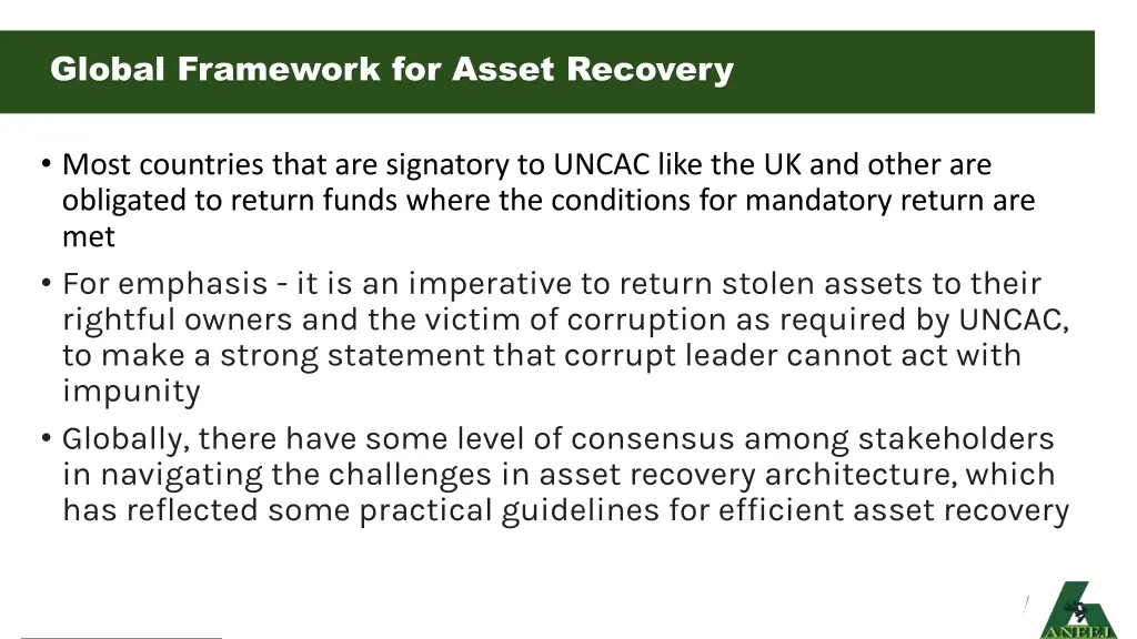 global framework for asset recovery 1