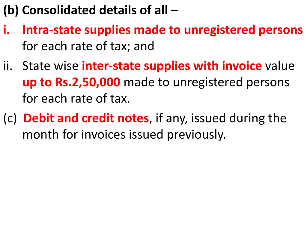 b consolidated details of all i intra state