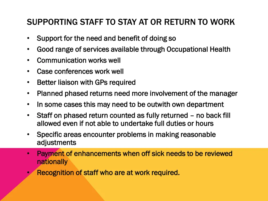 supporting staff to stay at or return to work