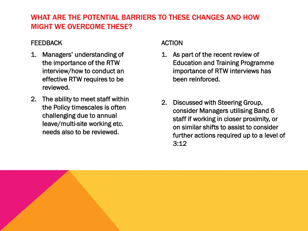 what are the potential barriers to these changes 3