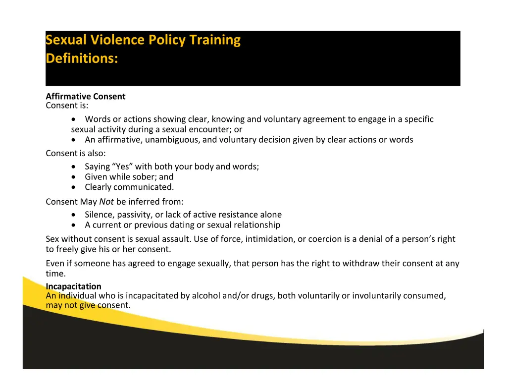 sexual violence policy training definitions