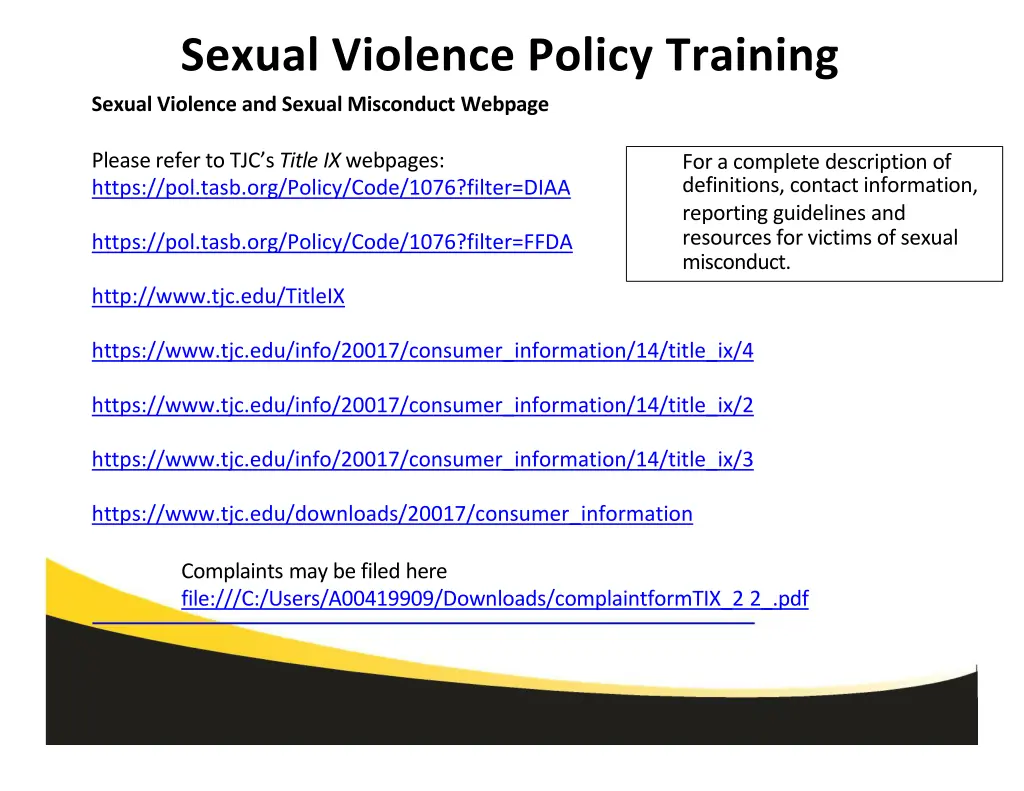 sexual violence policy training sexual violence