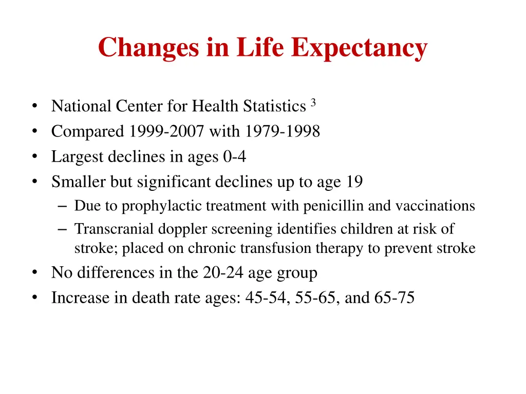 changes in life expectancy