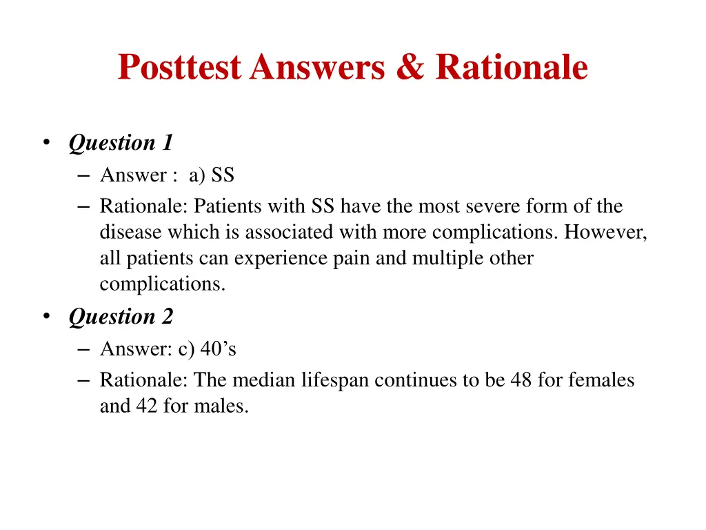 posttest answers rationale