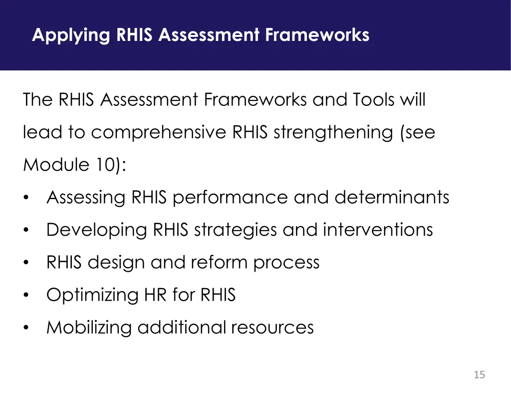 applying rhis assessment frameworks