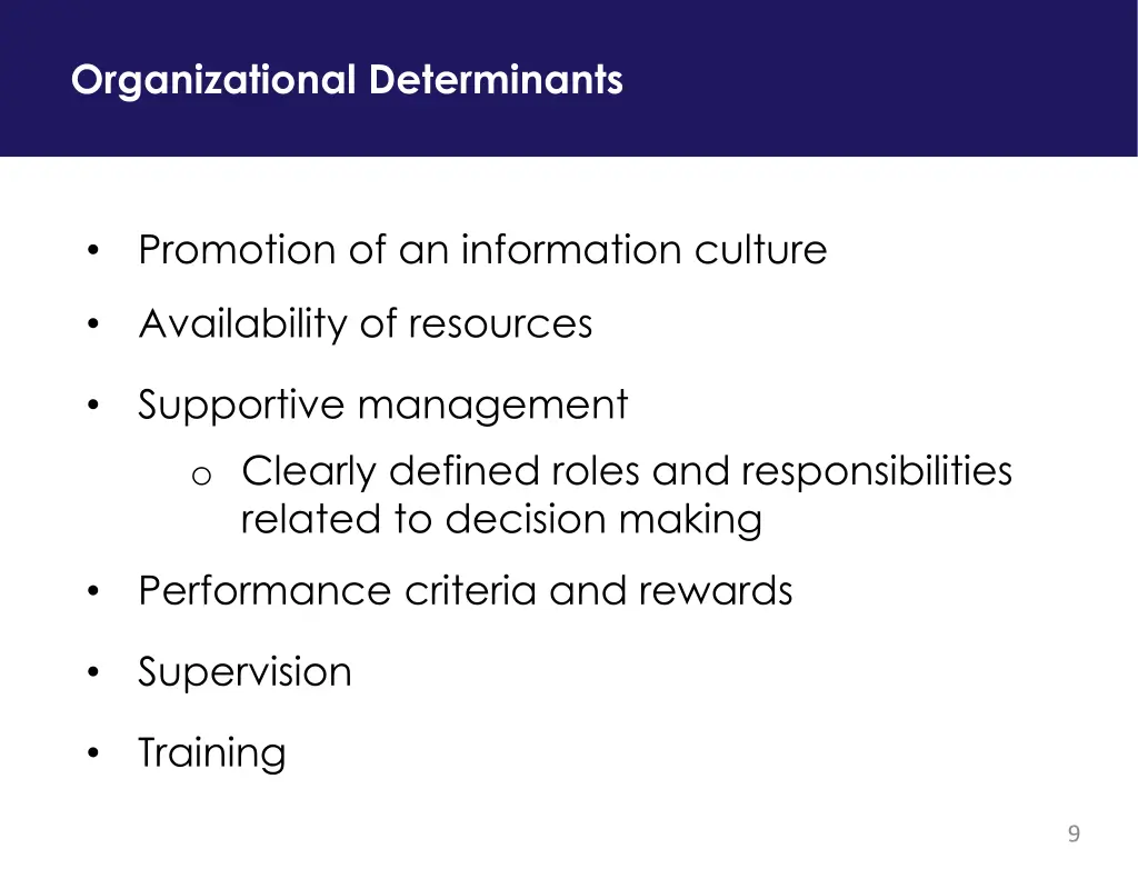 organizational determinants