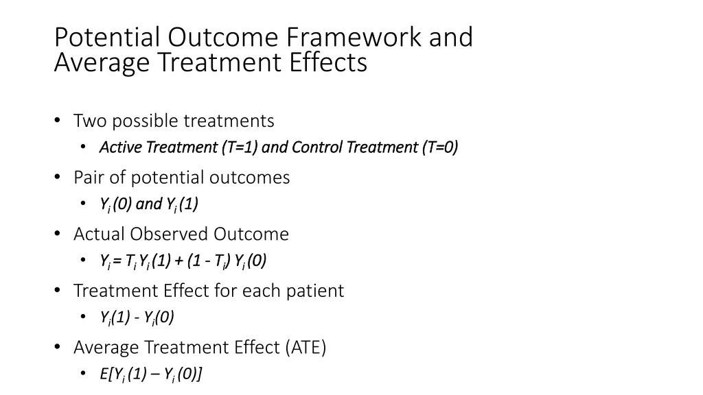 potential outcome framework and average treatment