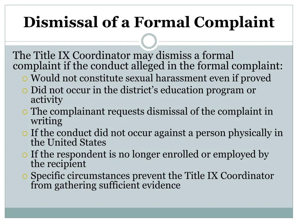 dismissal of a formal complaint