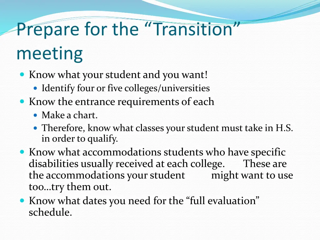 prepare for the transition meeting