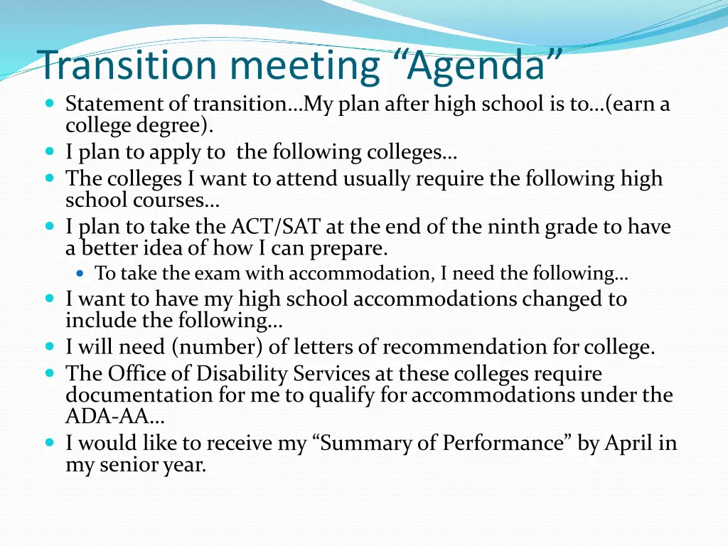 transition meeting agenda statement of transition