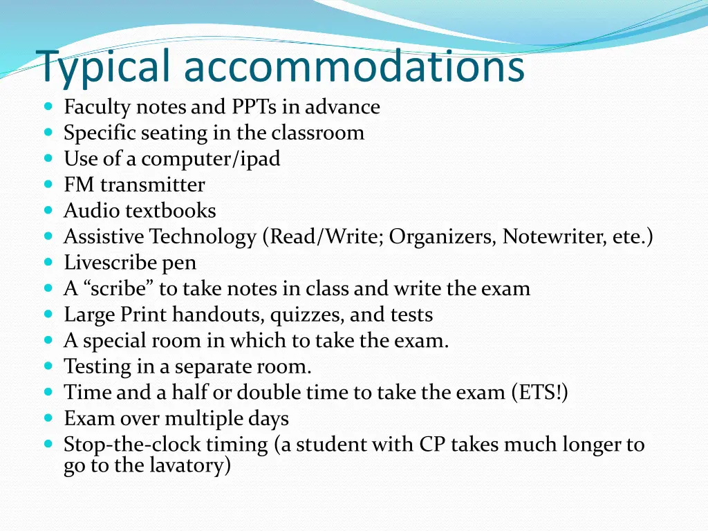 typical accommodations faculty notes and ppts