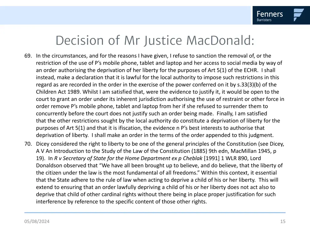 decision of mr justice macdonald