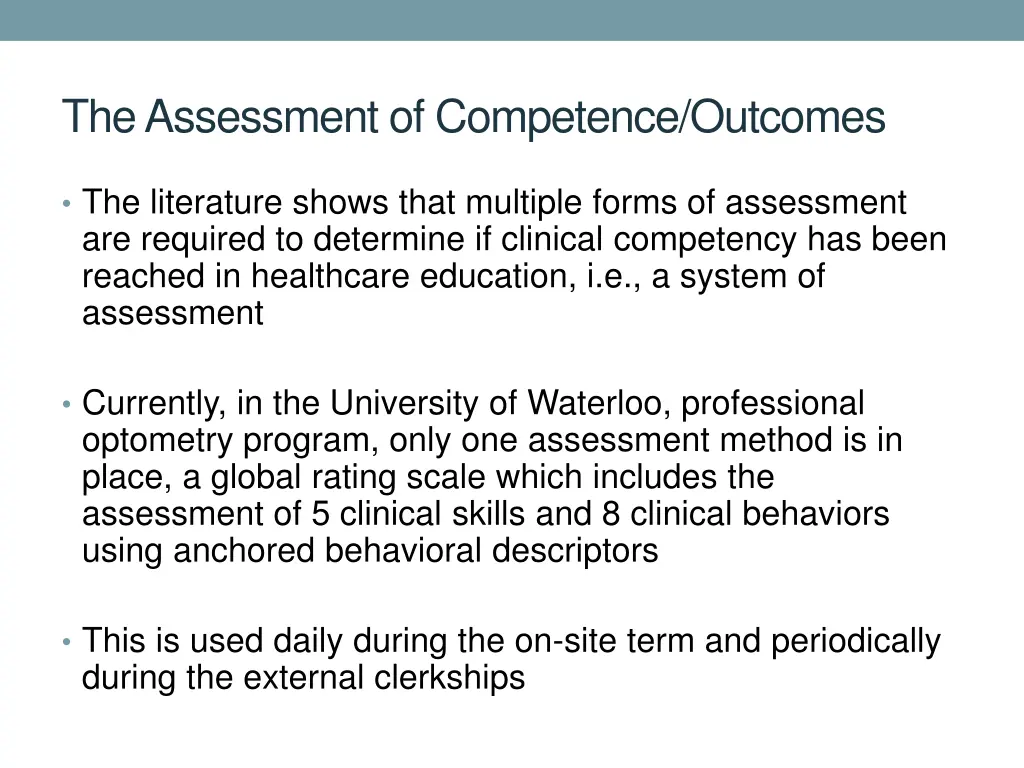 the assessment of competence outcomes