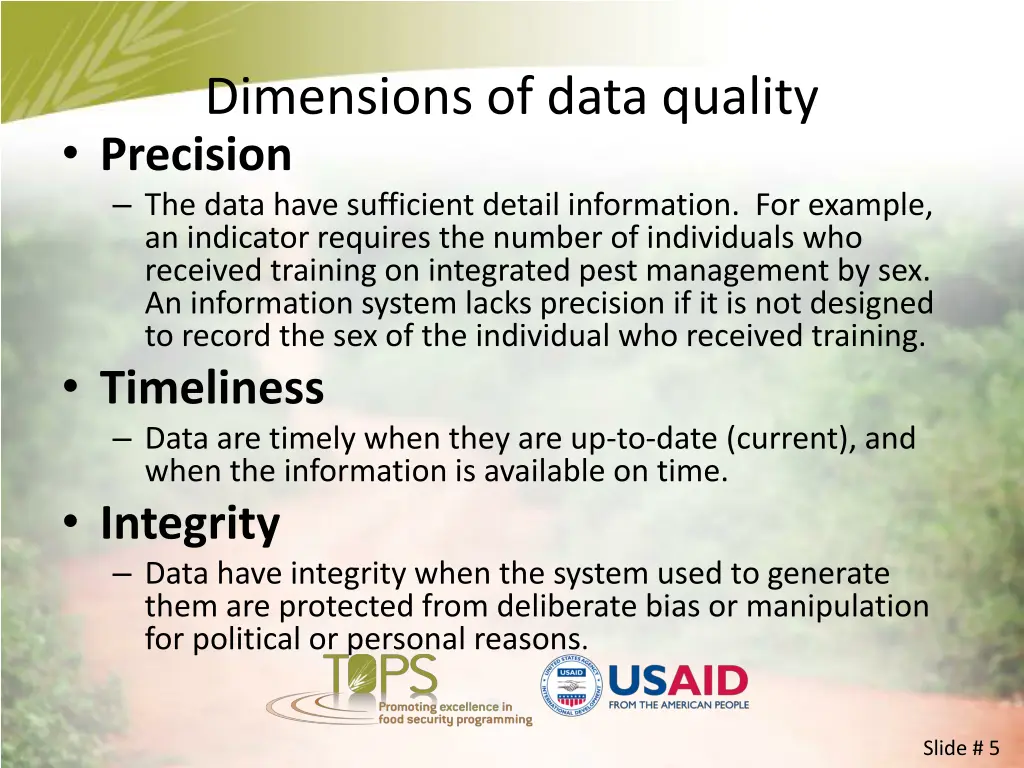 dimensions of data quality precision the data