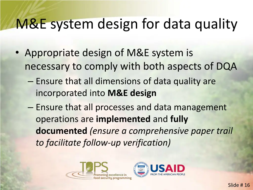 m e system design for data quality