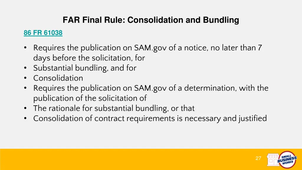 far final rule consolidation and bundling