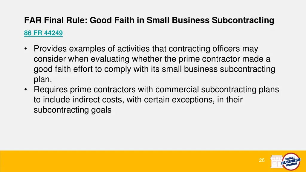 far final rule good faith in small business