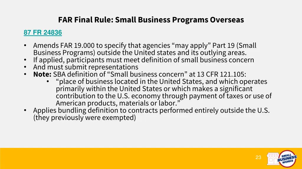 far final rule small business programs overseas