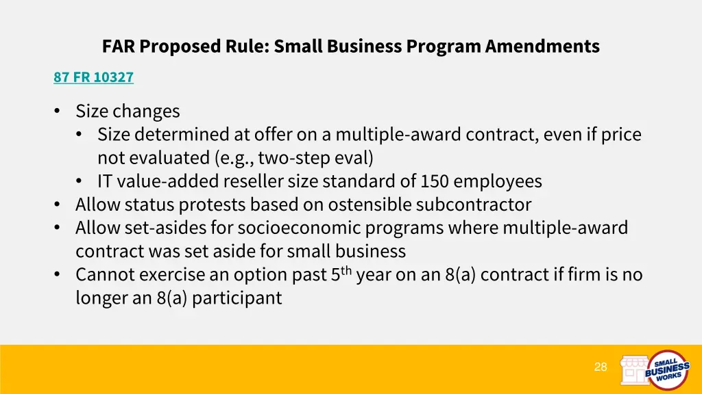 far proposed rule small business program