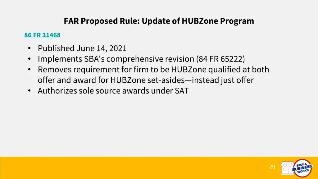 far proposed rule update of hubzone program