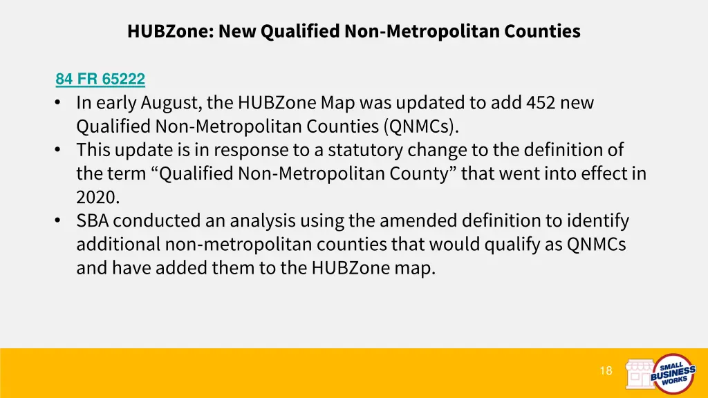 hubzone new qualified non metropolitan counties