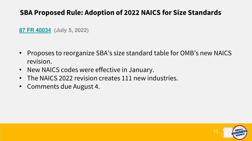 sba proposed rule adoption of 2022 naics for size