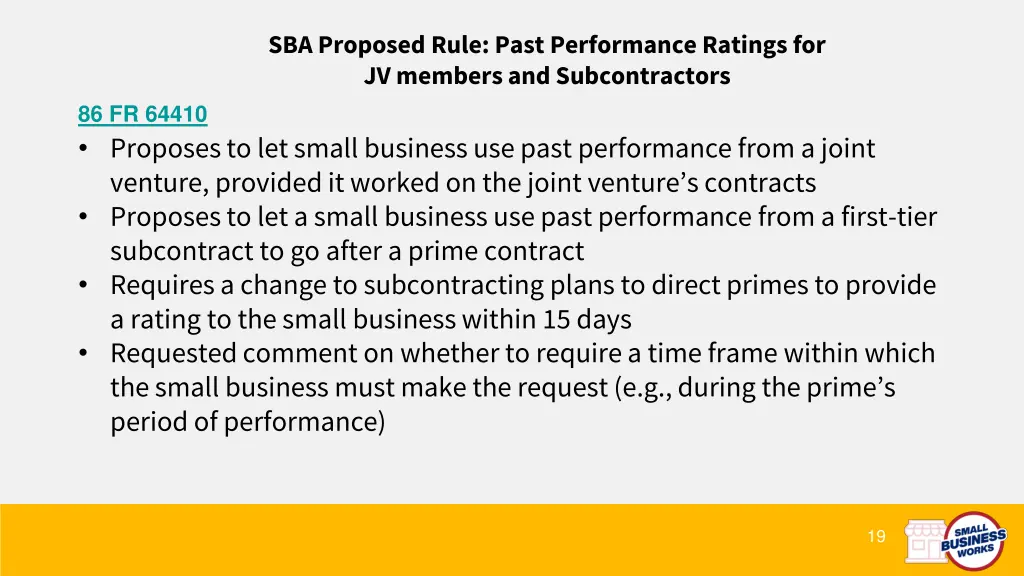 sba proposed rule past performance ratings