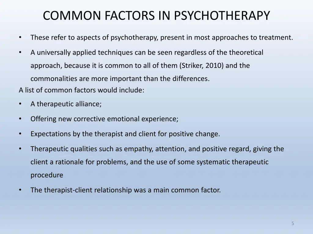 common factors in psychotherapy