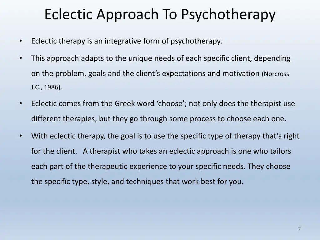 eclectic approach to psychotherapy