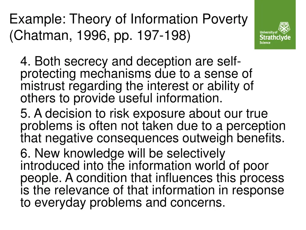 example theory of information poverty chatman 1