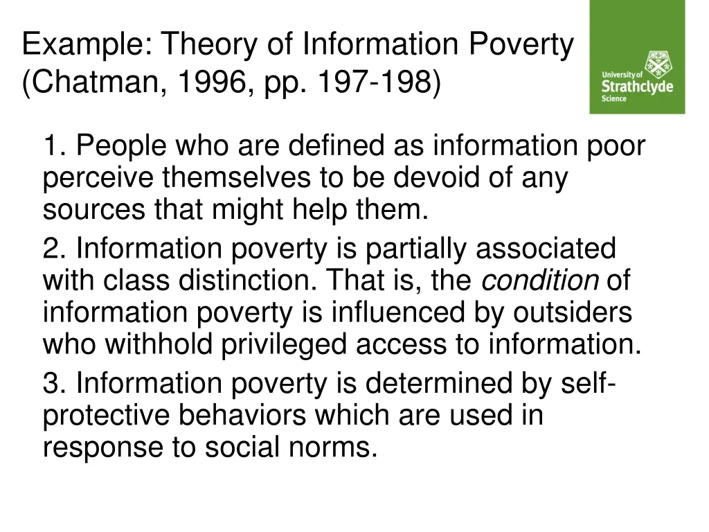 example theory of information poverty chatman