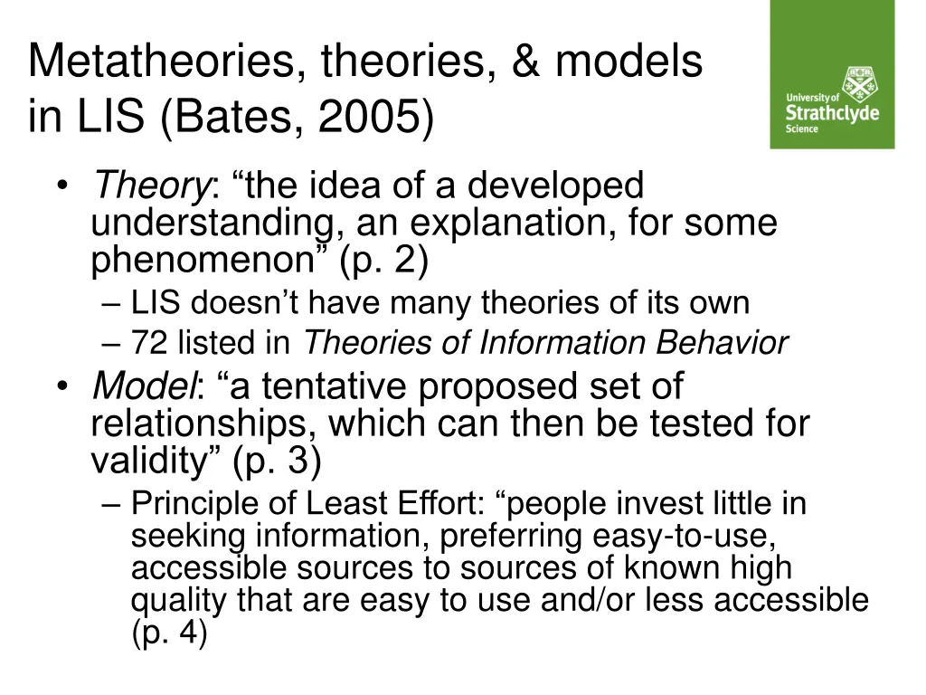 metatheories theories models in lis bates 2005 1