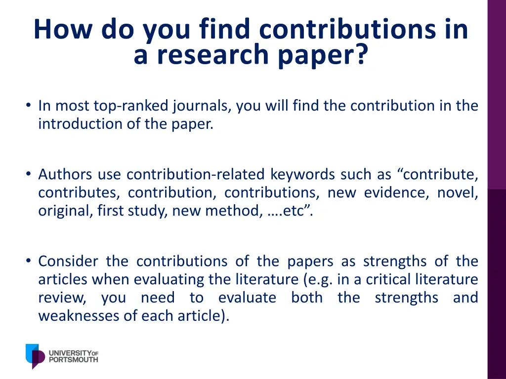 how do you find contributions in a research paper