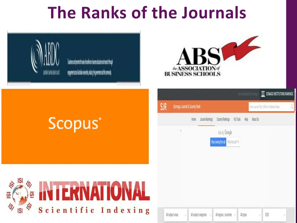 the ranks of the journals