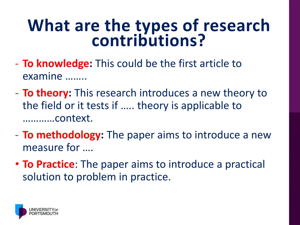 what are the types of research contributions