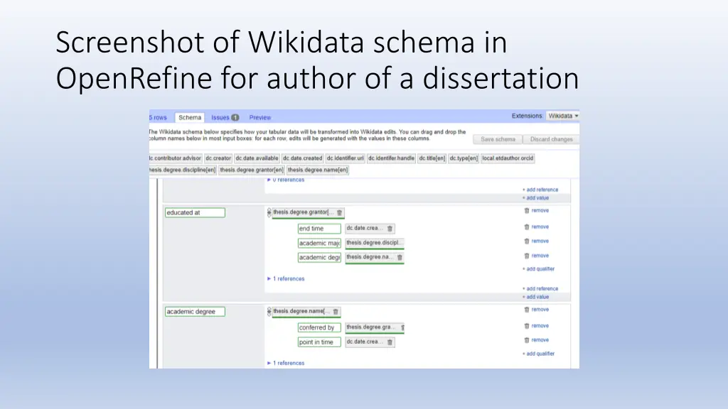 screenshot of wikidata schema in openrefine 1