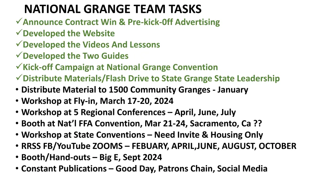 national grange team tasks announce contract